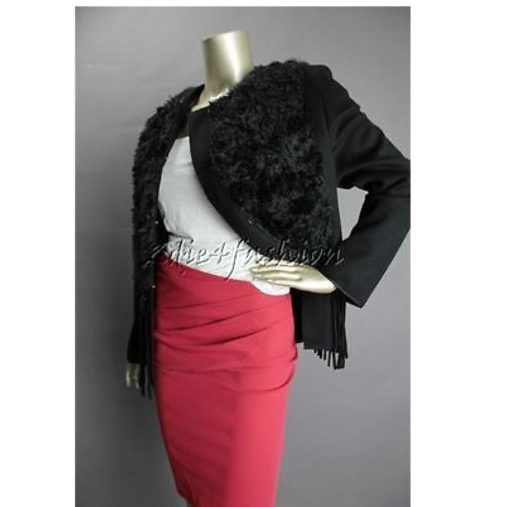 New with Tags PRADA Black Mohair Fur Suede Leather Fringe Wool Jacket 8 - Picture 5 of 8